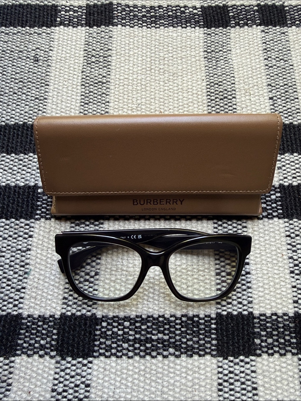 Burberry Black Sylvie Eyeglasses with Brown Leather Eyeglass Case